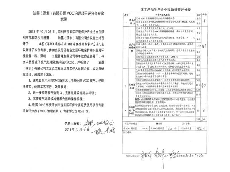 汰洋环科-VOC治理项目评分会行家意见